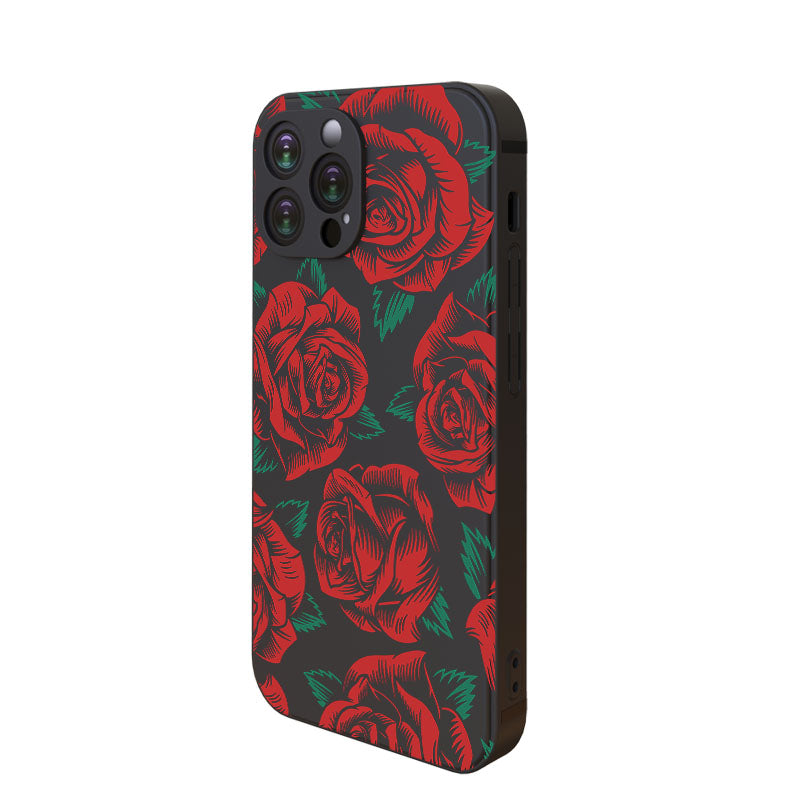 Dark Slate Gray Cute Roses iPhone Case