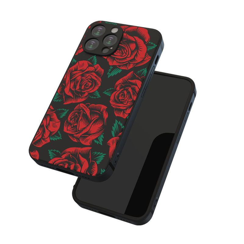 Dark Slate Gray Cute Roses iPhone Case