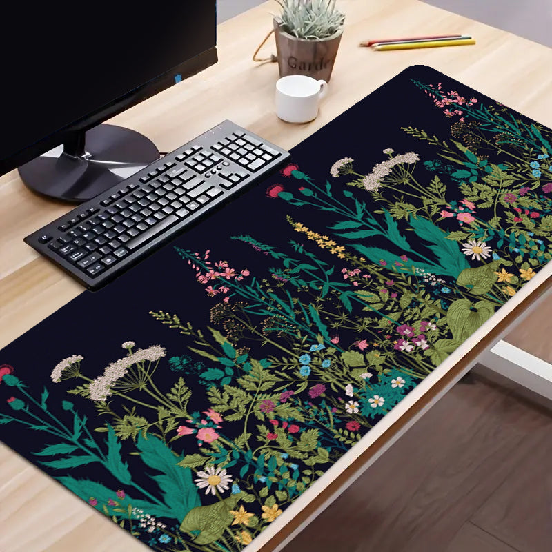 Gray Flowers Large Gaming Mouse Pad