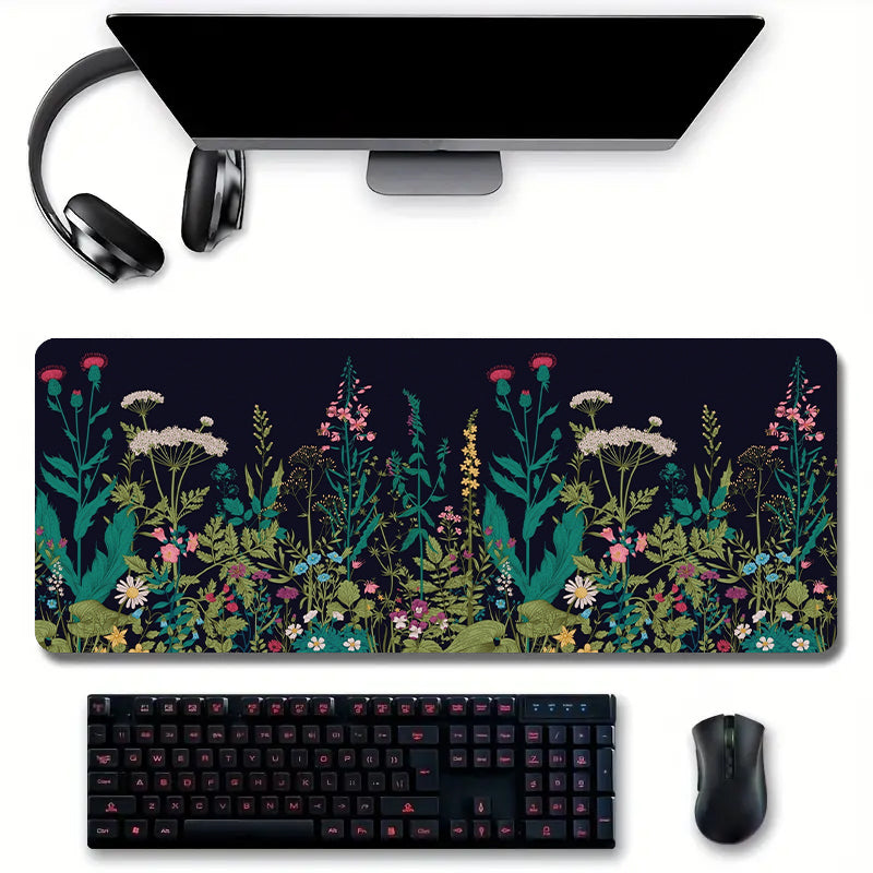 Gray Flowers Large Gaming Mouse Pad