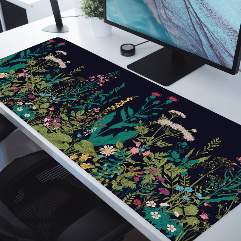 Gray Flowers Large Gaming Mouse Pad