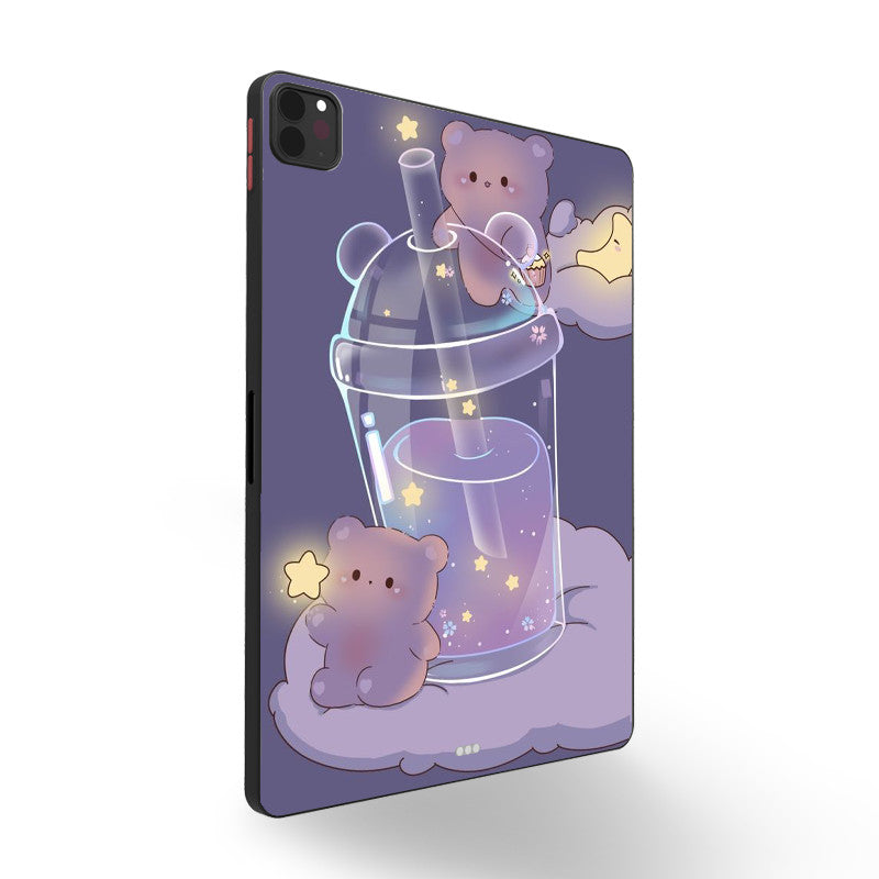 Light Slate Gray Cute Bear Shockproof  iPad Case