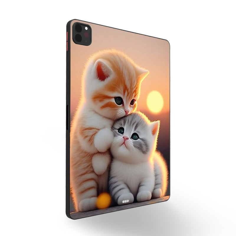 Rosy Brown Cute Cat Shockproof  iPad Case