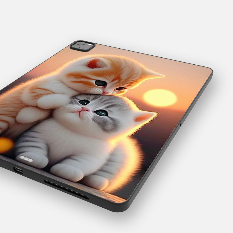 Antique White Cute Cat Shockproof  iPad Case