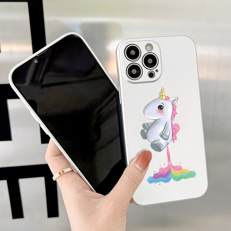 Light Gray Cute Rainbow Unicorn Anti Fall iPhone Case