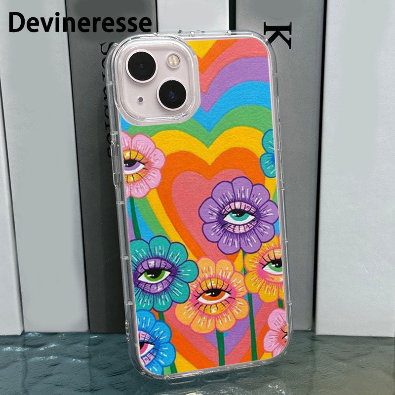 Dark Gray Cute Rainbow Sunflower Anti Fall iPhone Case