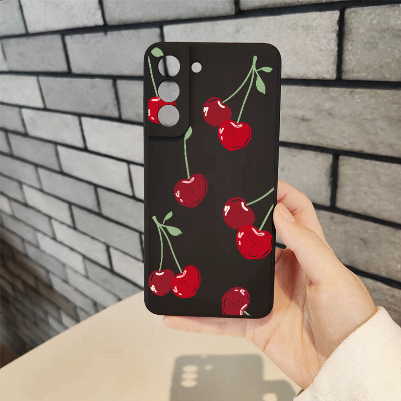 Dark Gray Red Cute cherry Pattern Samsung Case