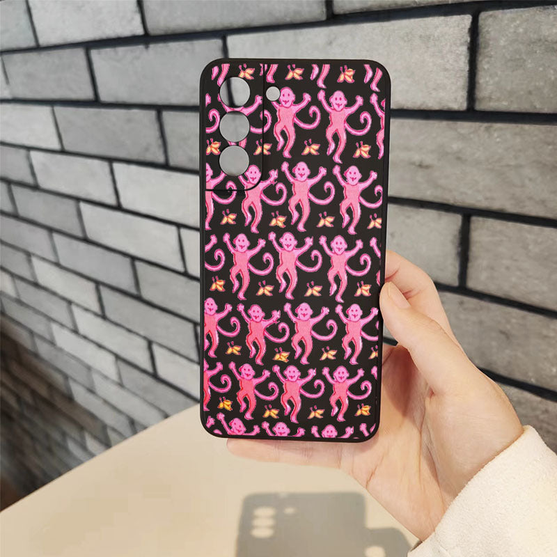 Dark Gray Pink Cute Monkey Pattern Samsung Case