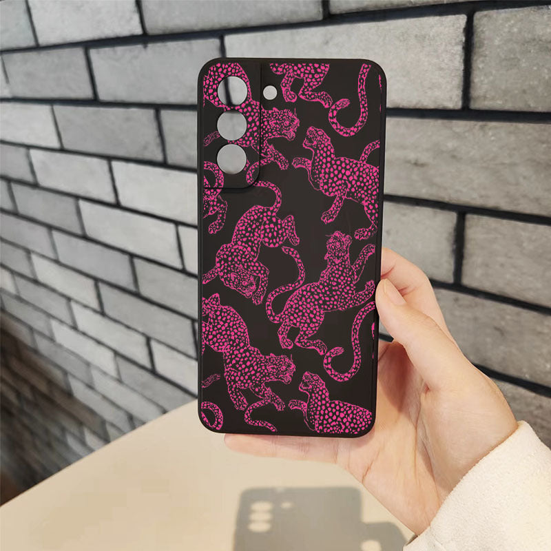 Dark Gray Pink Cute Leopard Pattern Samsung Case