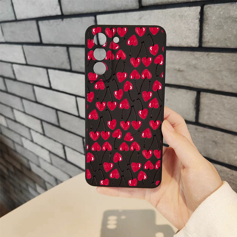 Dark Gray Red Cute Love Cherry Pattern Samsung Case