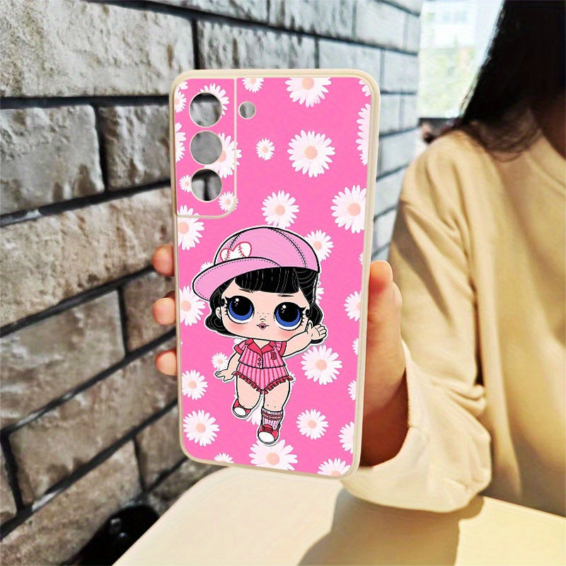 Gray Pink Cute Cartoon Girl Pattern Samsung Case