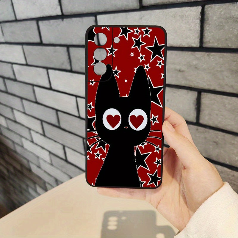 Dark Gray Black Cute Cartoon Cat Pattern Samsung Case