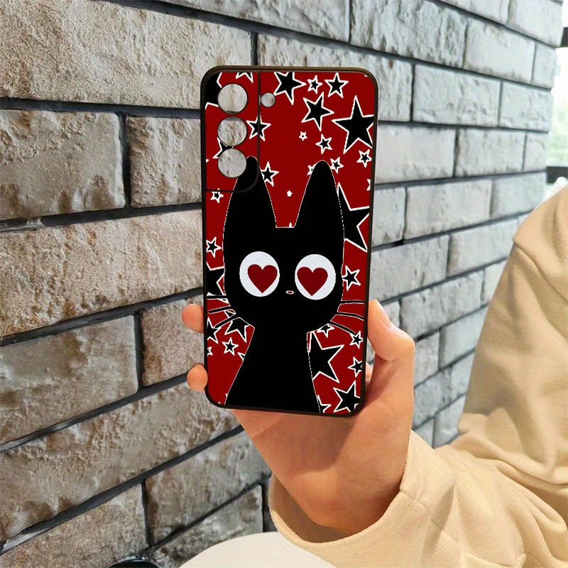 Rosy Brown Black Cute Cartoon Cat Pattern Samsung Case