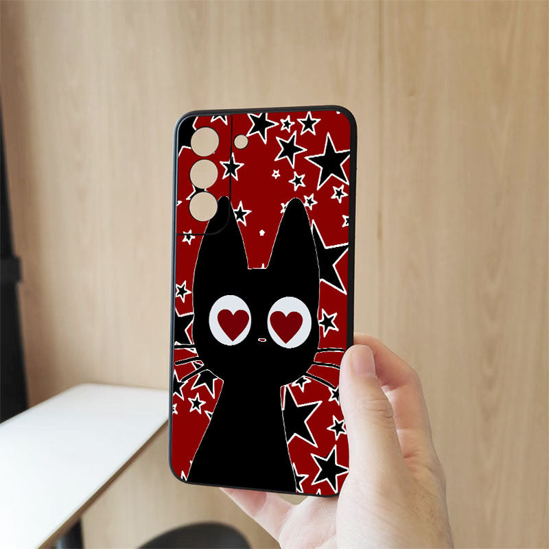 Rosy Brown Black Cute Cartoon Cat Pattern Samsung Case