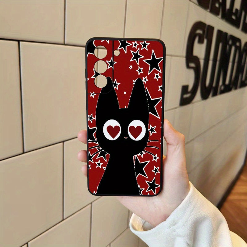 Rosy Brown Black Cute Cartoon Cat Pattern Samsung Case