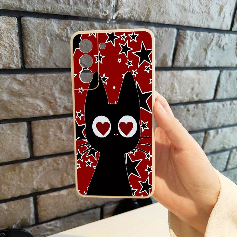 Light Slate Gray Black Cute Cartoon Cat Pattern Samsung Case