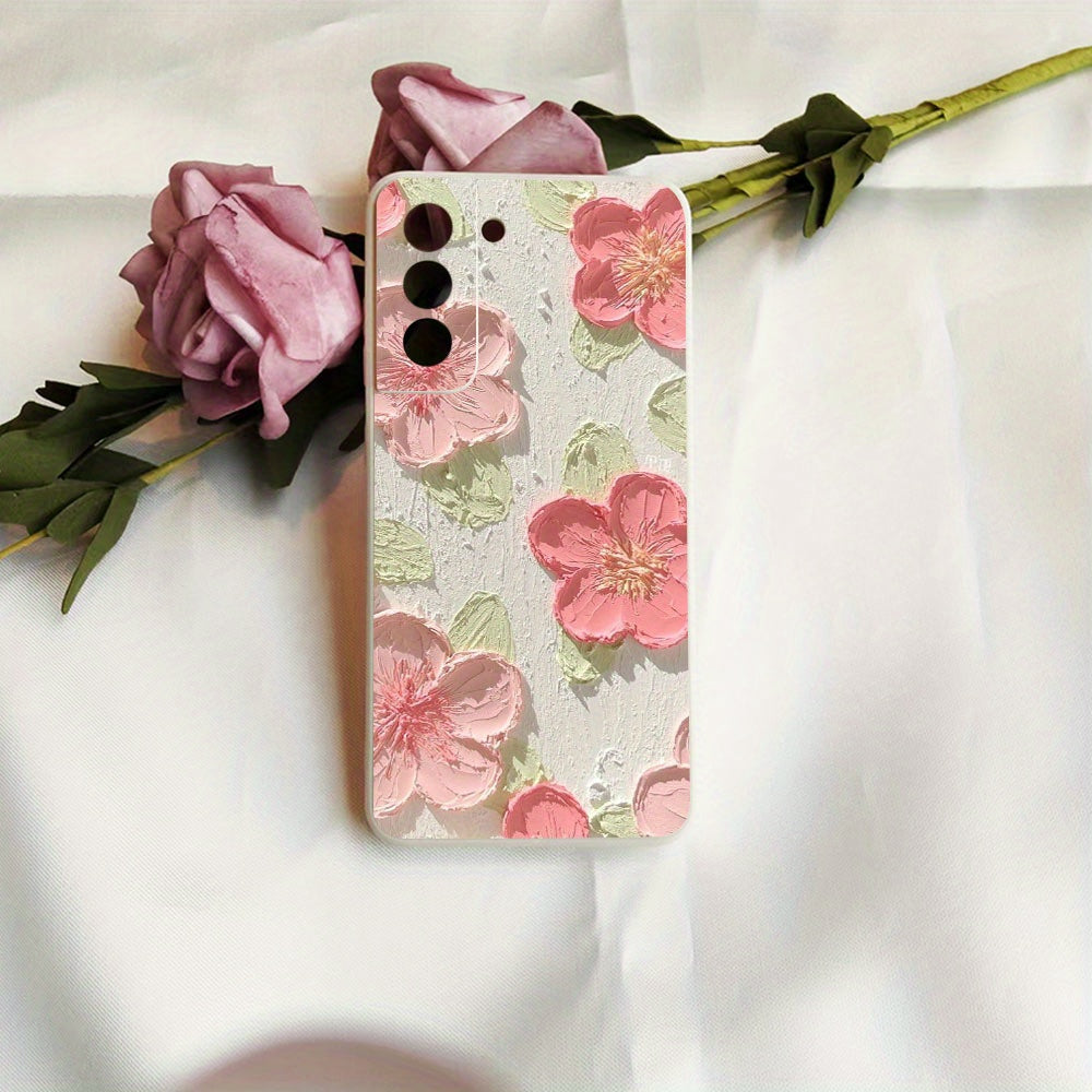 Light Gray Cute Pink Flowers Anti-Fall Samsung Case