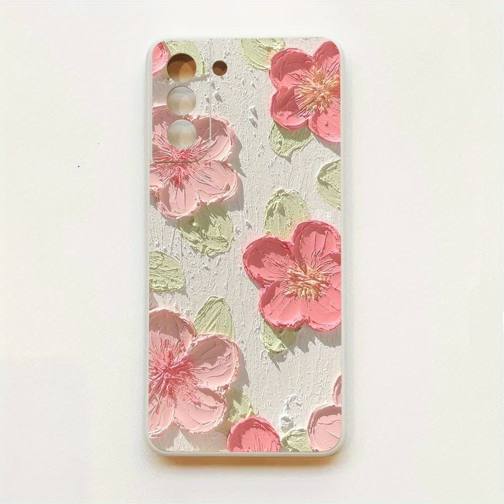 Antique White Cute Pink Flowers Anti-Fall Samsung Case