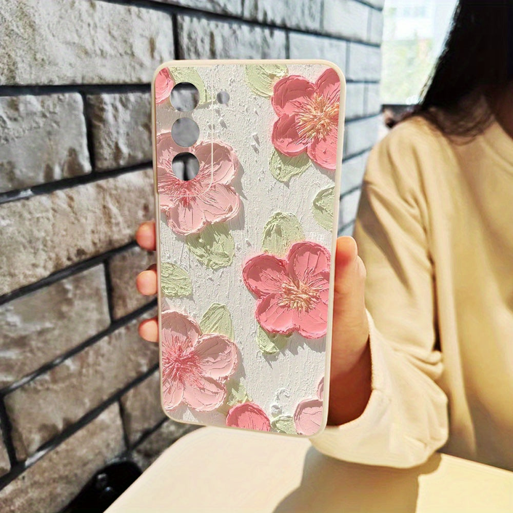 Tan Cute Pink Flowers Anti-Fall Samsung Case