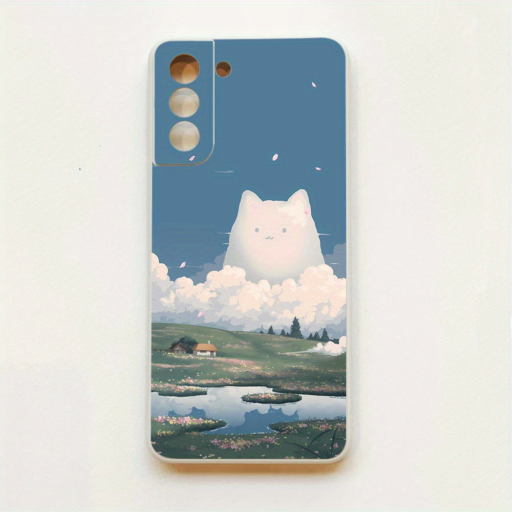 Beige White Cute Cat Pattern Samsung Case