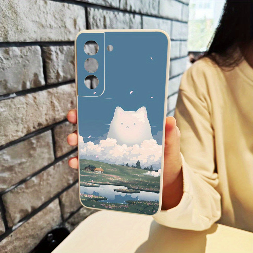 Rosy Brown White Cute Cat Pattern Samsung Case