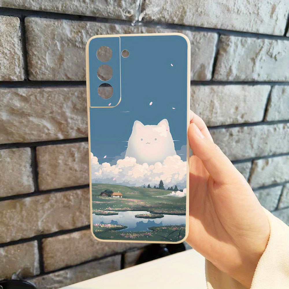 Light Slate Gray White Cute Cat Pattern Samsung Case