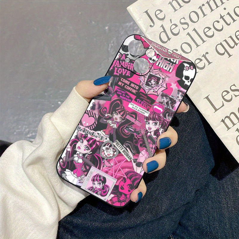 Gray Pink Cute Cartoon Girl Pattern iPhone Case