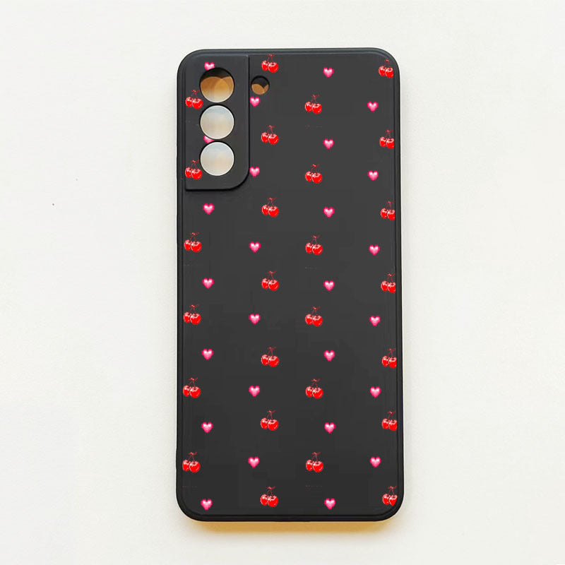 White Smoke Red Cute Cherry Pattern Samsung Case