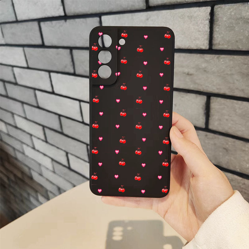 Dark Gray Red Cute Cherry Pattern Samsung Case