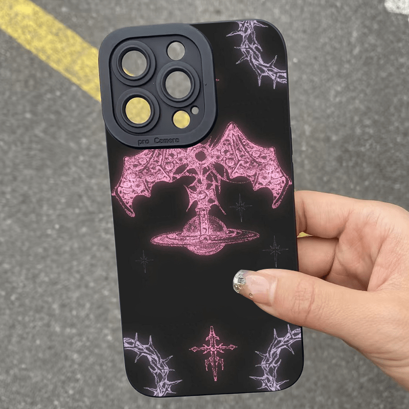 Slate Gray Pink Cute Wing Pattern iPhone Case