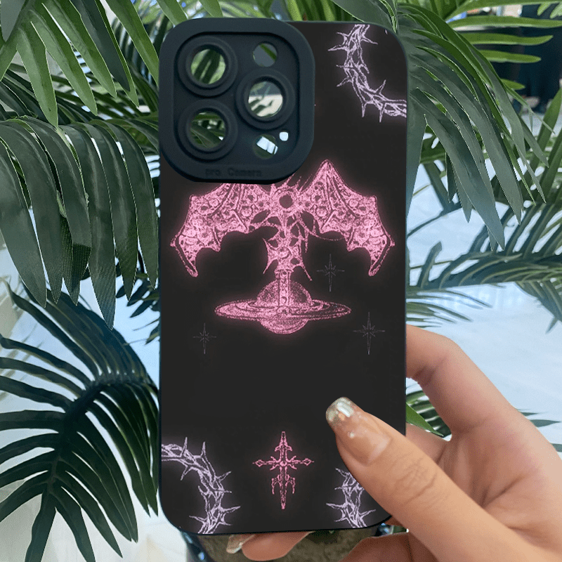 Dark Slate Gray Pink Cute Wing Pattern iPhone Case