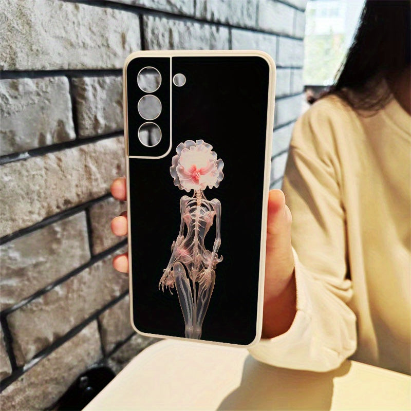 Tan White Cute Rose Skull Pattern Samsung Case