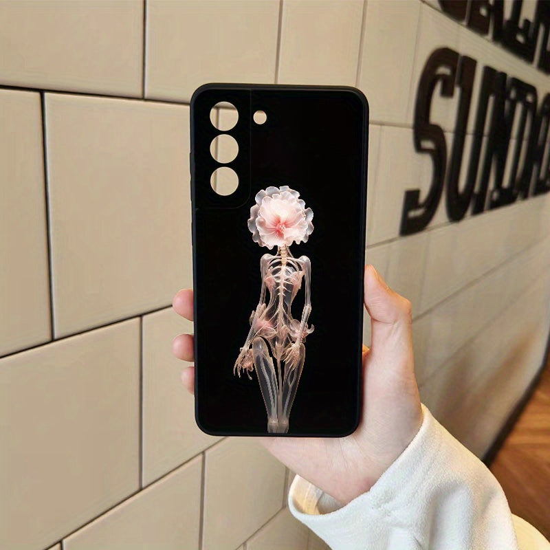 Rosy Brown White Cute Rose Skull Pattern Samsung Case