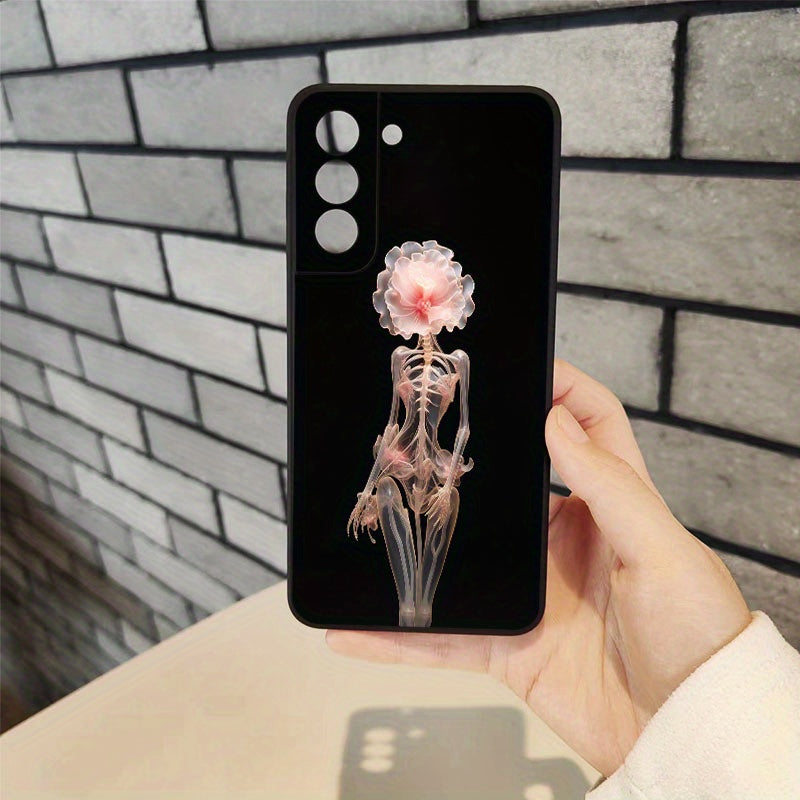 Dark Gray White Cute Rose Skull Pattern Samsung Case