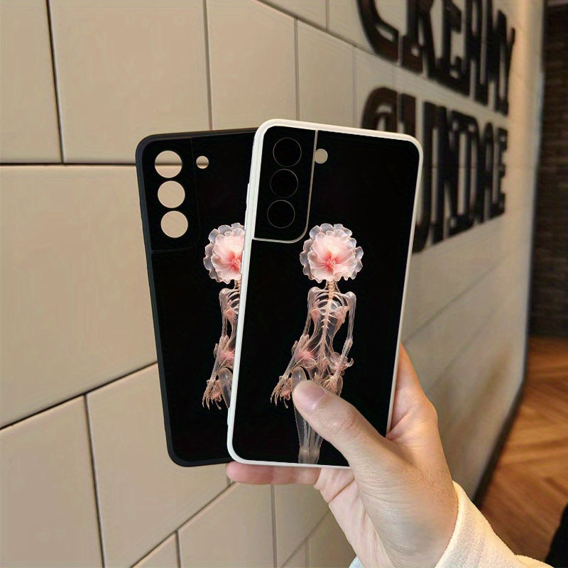 Rosy Brown White Cute Rose Skull Pattern Samsung Case