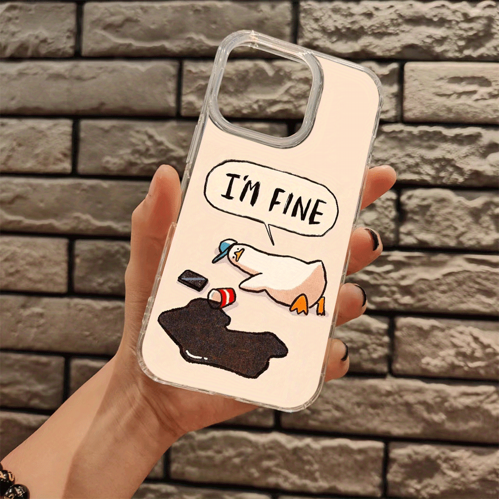 Dim Gray White Cute Duck Pattern iPhone Case