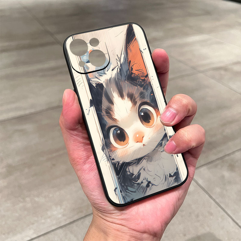 Rosy Brown Grey Cute Cat Pattern iPhone Case