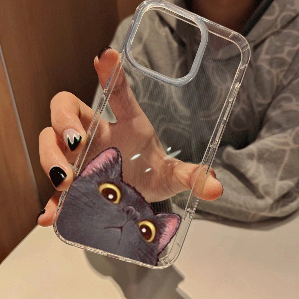 Dark Olive Green Cute Cat Clear iPhone Case