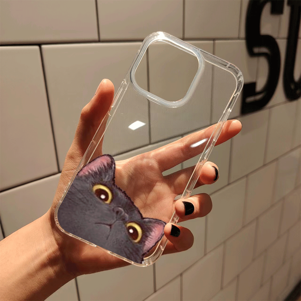 Dim Gray Cute Cat Clear iPhone Case