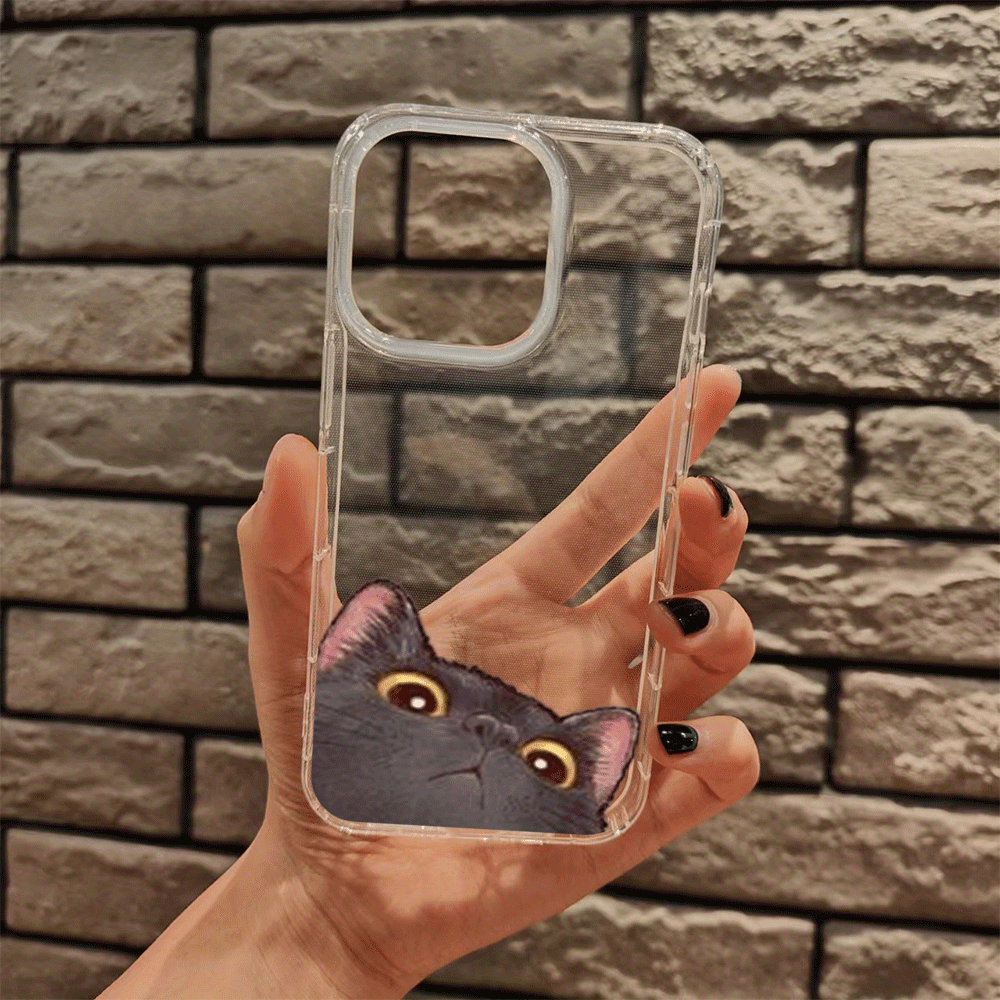 Dim Gray Cute Cat Clear iPhone Case