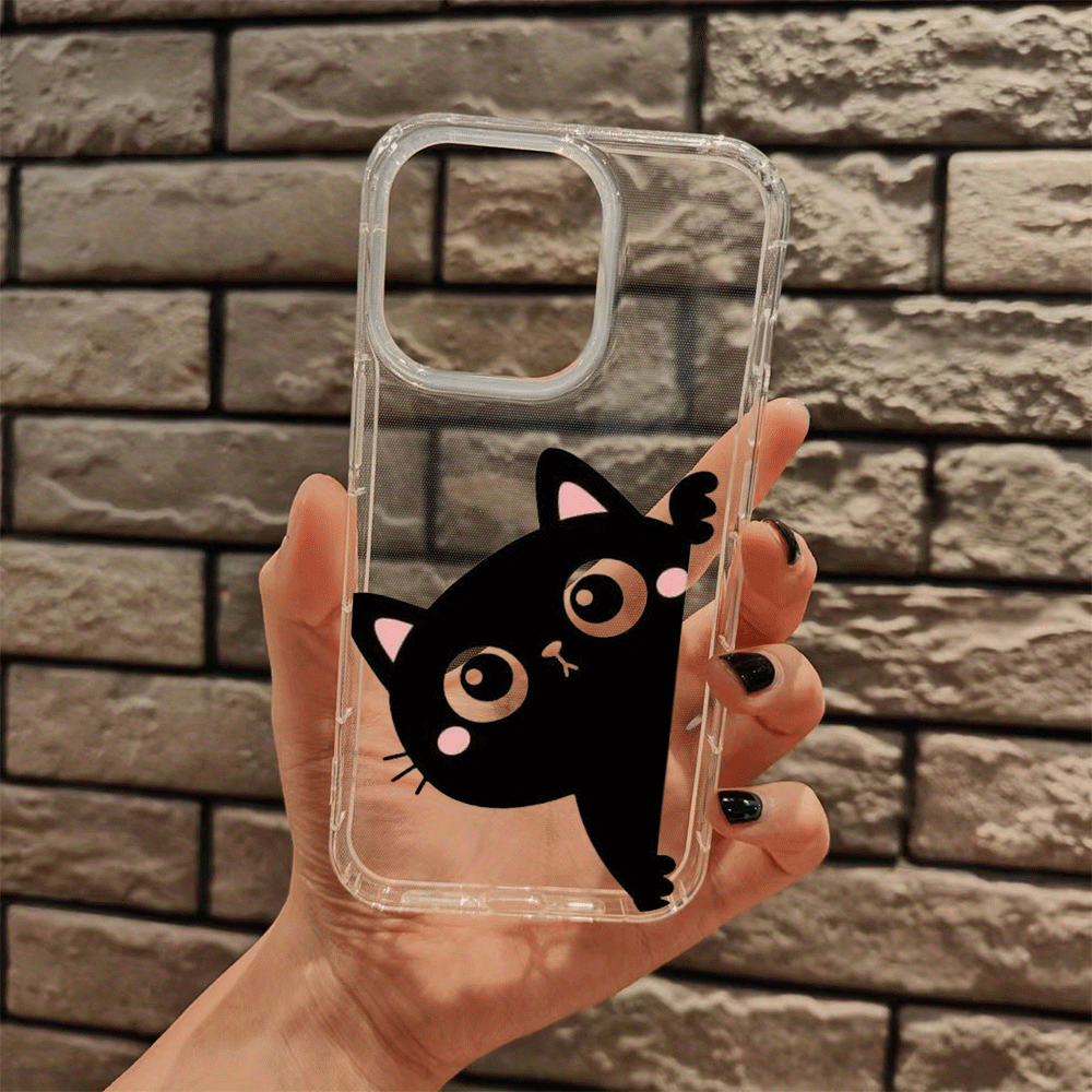 Dim Gray Black Cute Cat Pattern Clear iPhone Case