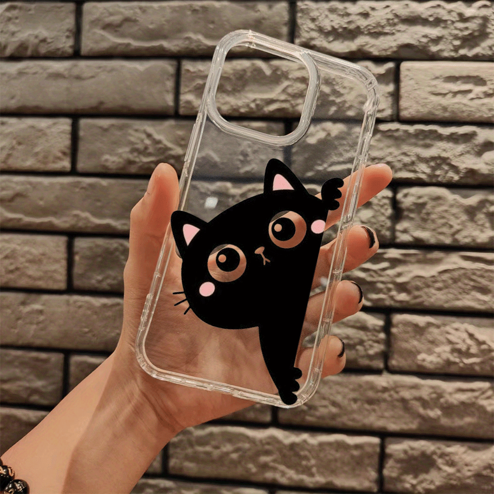 Dim Gray Black Cute Cat Pattern Clear iPhone Case