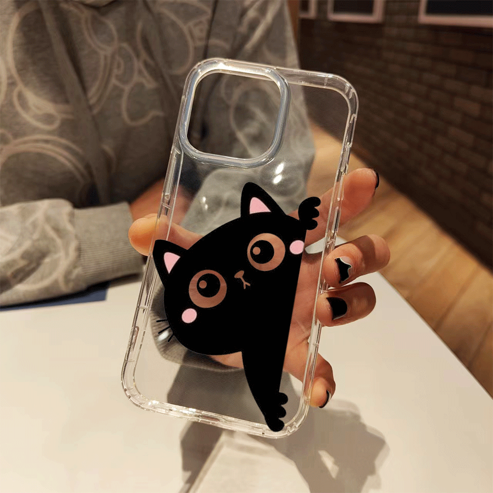 Dim Gray Black Cute Cat Pattern Clear iPhone Case