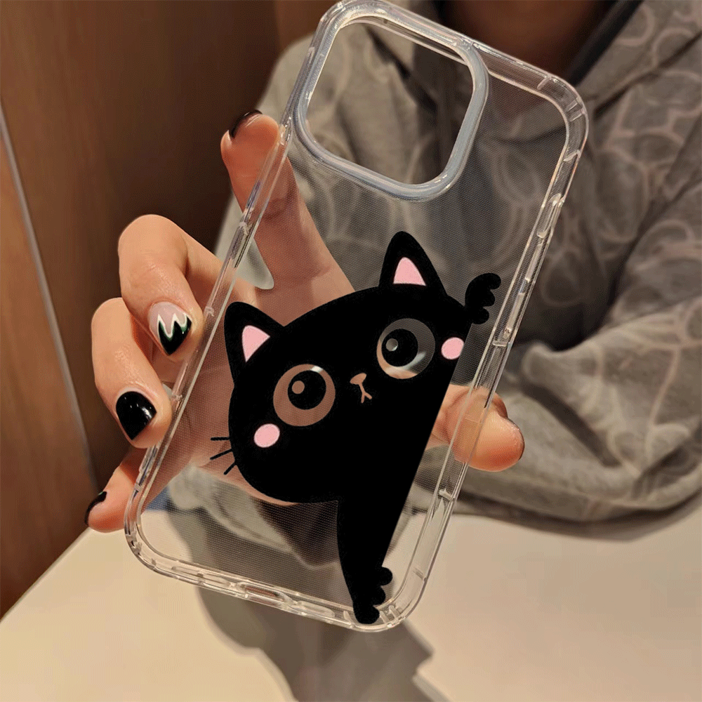 Dark Olive Green Black Cute Cat Pattern Clear iPhone Case