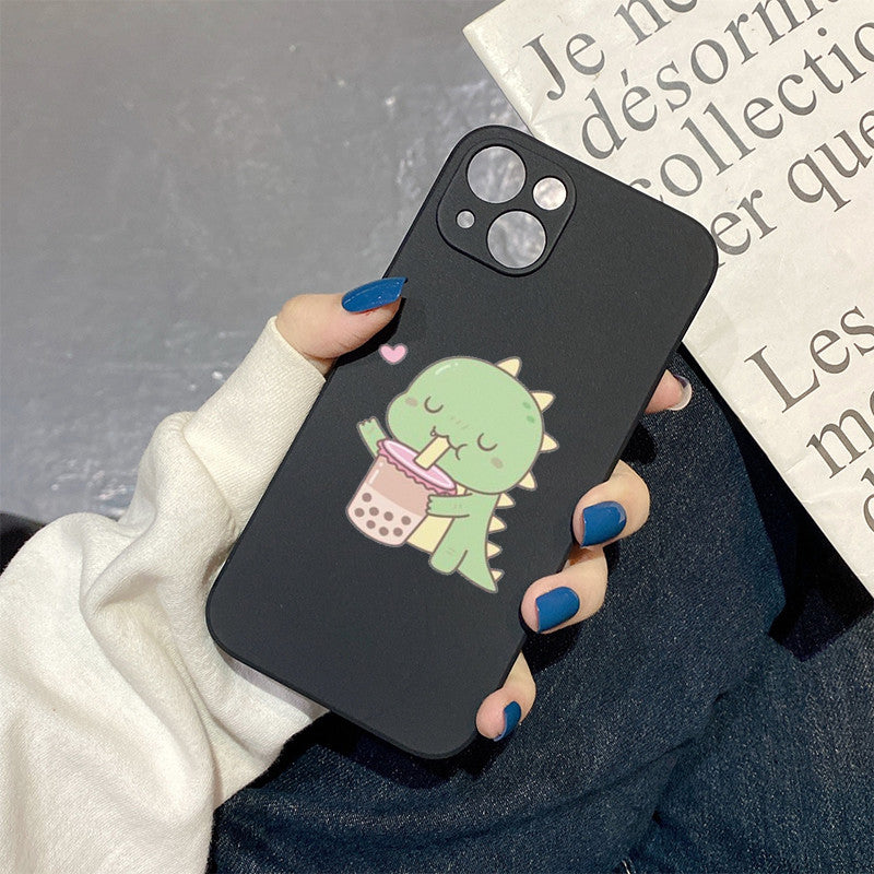 Gray Cute Little Dino Loves Boba Milk Tea Iphone Case