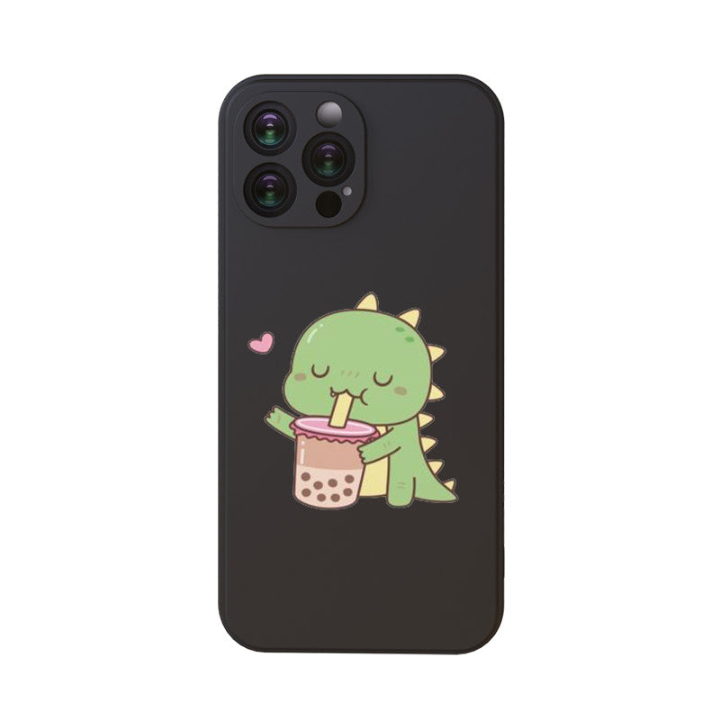 Dark Slate Gray Cute Little Dino Loves Boba Milk Tea Iphone Case