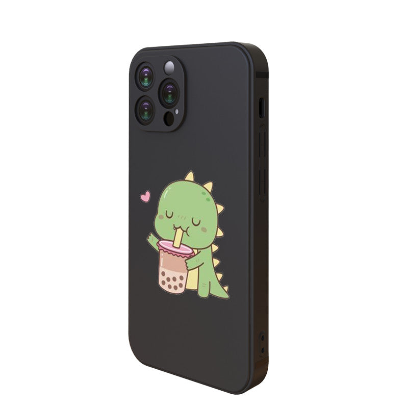 Dark Slate Gray Cute Little Dino Loves Boba Milk Tea Iphone Case