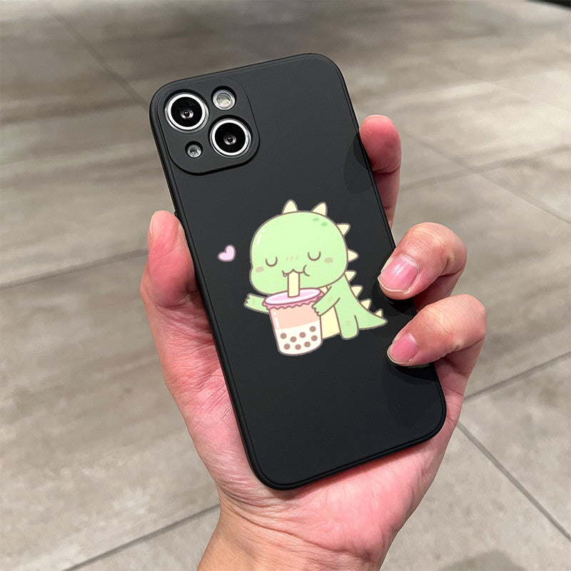 Rosy Brown Cute Little Dino Loves Boba Milk Tea Iphone Case