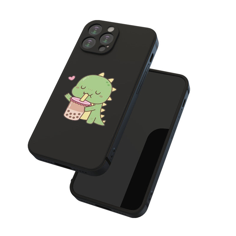 Dark Slate Gray Cute Little Dino Loves Boba Milk Tea Iphone Case