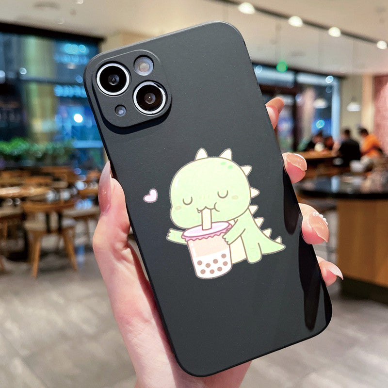 Dark Slate Gray Cute Little Dino Loves Boba Milk Tea Iphone Case